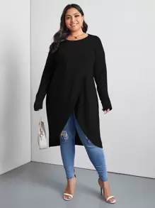 SHEIN LUNE Camiseta bajo túlipan cruzada - Negro - Ver 1