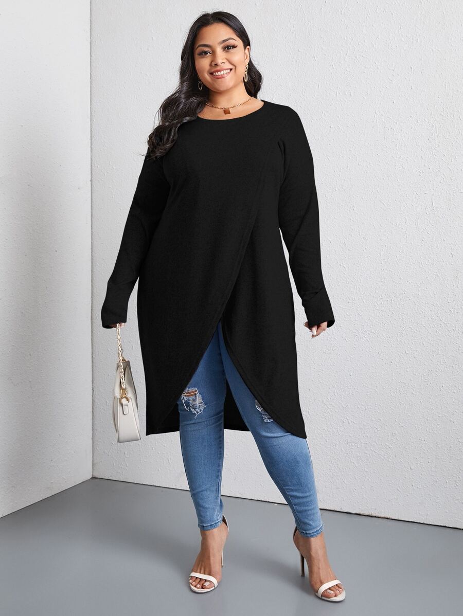 SHEIN LUNE Camiseta bajo túlipan cruzada - Negro - Ver 1