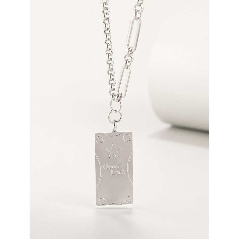 

Guys Letter Engraved Geo Charm Necklace, Silver