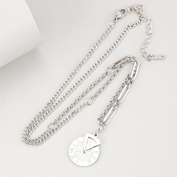 

Men Round Charm Necklace, Silver