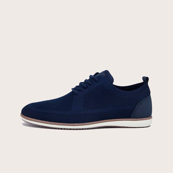 

Men Lace-up Front Low Top Knit Sneakers, Navy blue