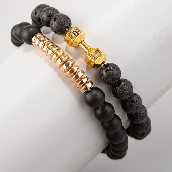 

2pcs Men Spiral Beaded Bracelet, Black