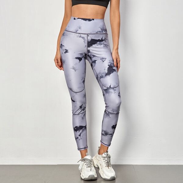 

Tie Dye Contrast Topstitching Sports Leggings, Dusty purple