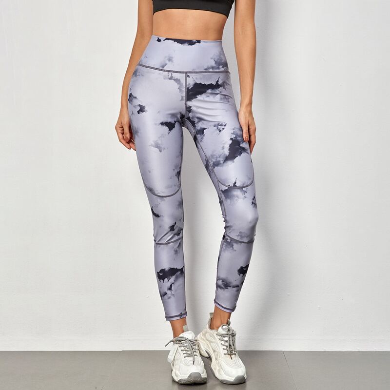 

Tie Dye Contrast Topstitching Sports Leggings, Dusty purple