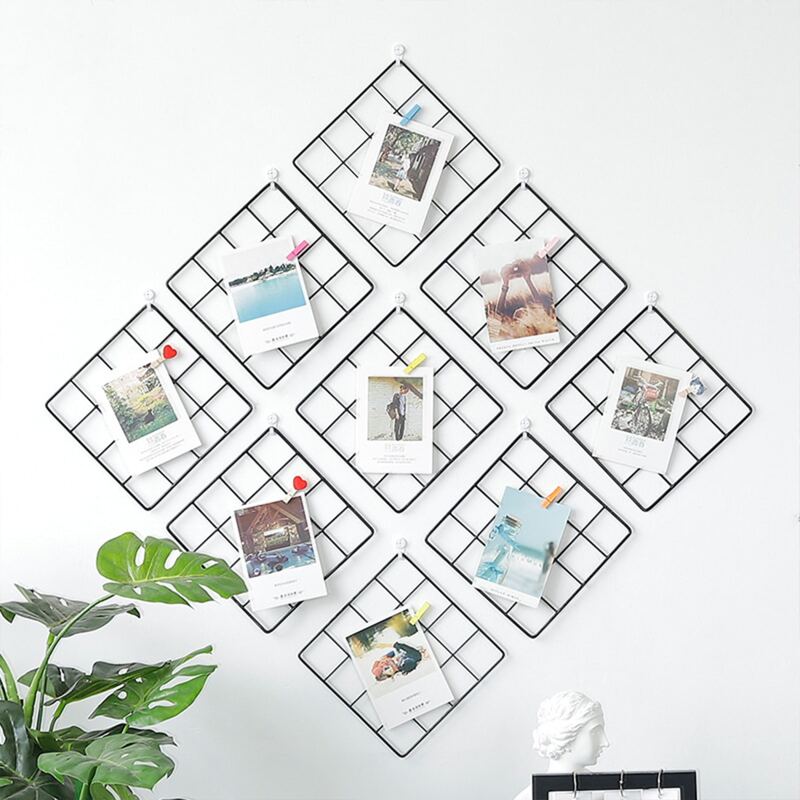 

1pc Iron Grid Wall Hanging Decorative Rack, Black