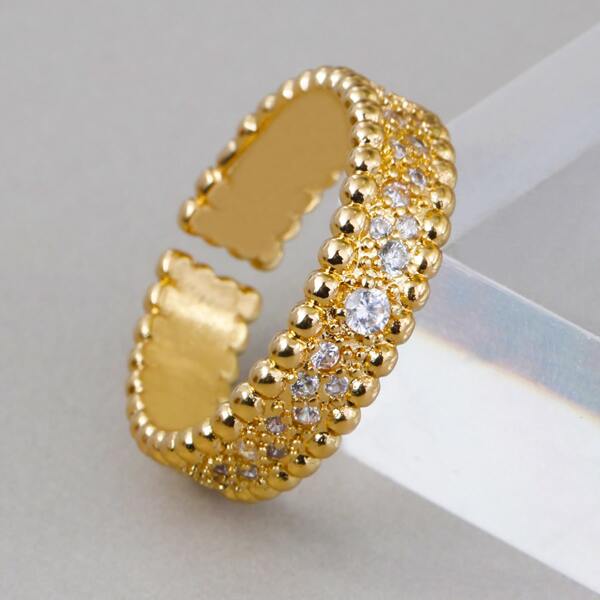 

Zircon Decor Cuff Ring, Gold