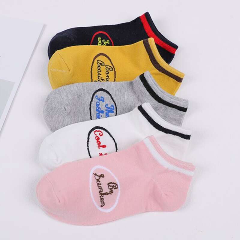 

5pairs Letter Graphic Ankle Socks, Multicolor