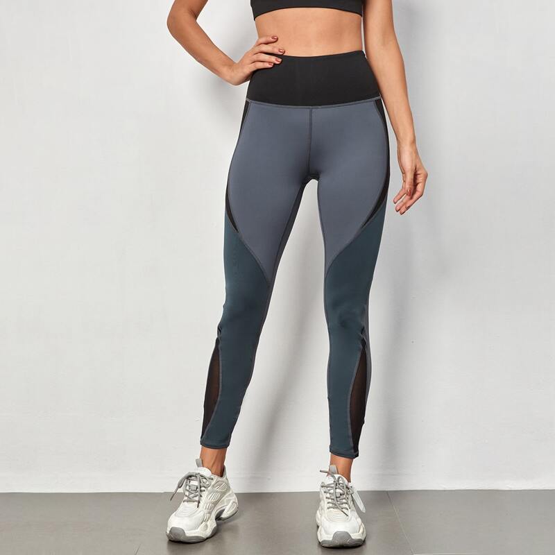 

Colorblock Contrast Mesh Sports Leggings, Multicolor