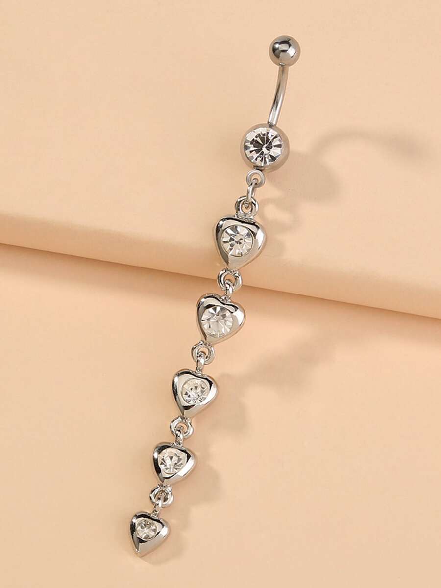 Nooxian 水鑽裝飾腹部條形中性時尚朋克身體穿刺首飾 - 銀色 - 查看 1