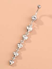 Nooxian 水鑽裝飾腹部條形中性時尚朋克身體穿刺首飾 - 銀色 - 查看 2