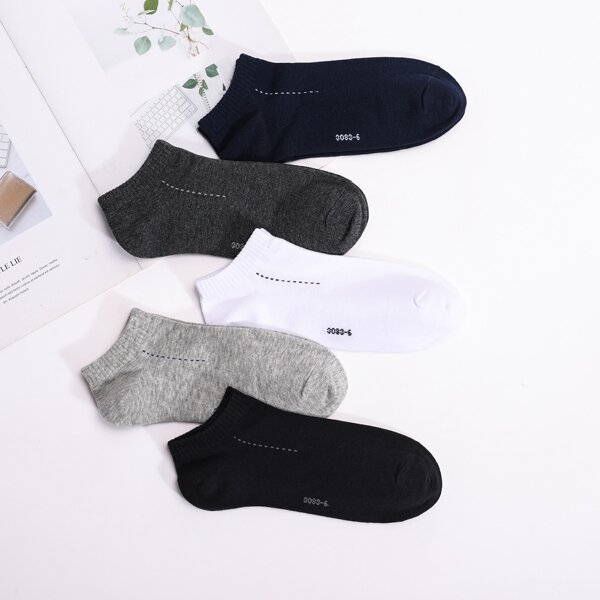 

5pairs Men Number Print Ankle Socks, Multicolor