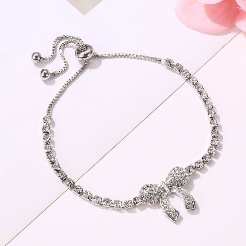 

1pc Rhinestone Bow Bracelet, Silver