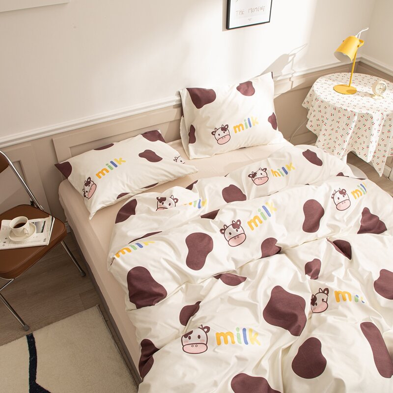 

Cartoon Cow Print Duvet Cover Set Without Filler, Multicolor