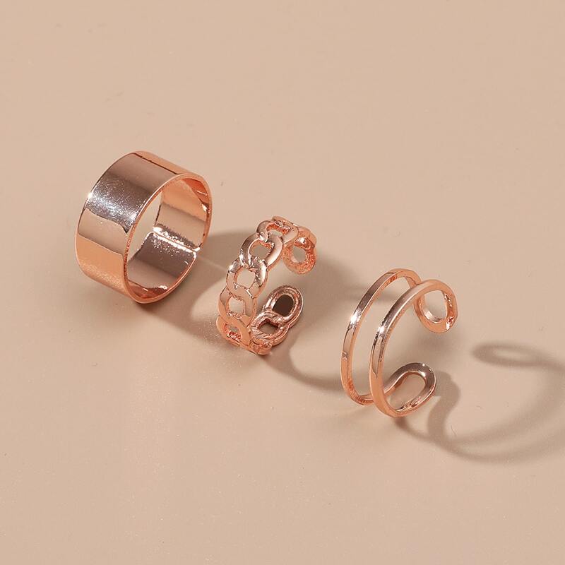 

3pcs Simple Chain Ring, Gold