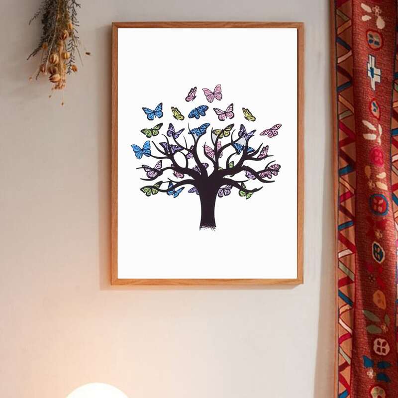 

Butterfly Print Wall Painting Without Frame, White
