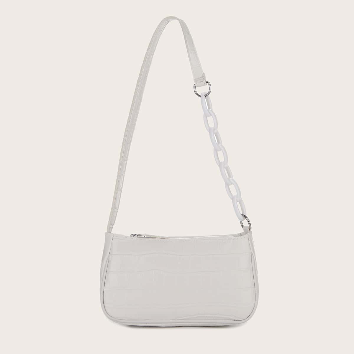

Croc Embossed Baguette Bag, White