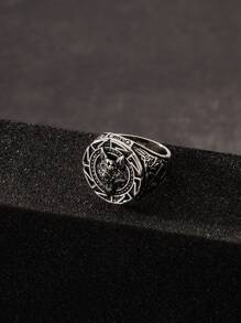 Men Animal Decor Ring - Antique Silver - View 1