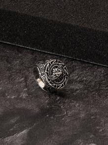 Men Animal Decor Ring - Antique Silver - View 2