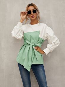 SHEIN LUNE Top 2 en 1 con cinturón de color combinado - Multicolor - Ver 3