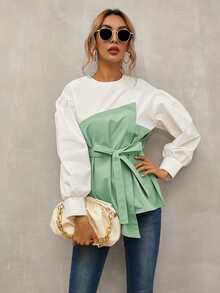 SHEIN LUNE Top 2 en 1 con cinturón de color combinado - Multicolor - Ver 4