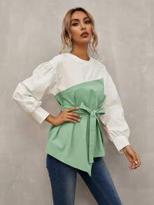 SHEIN LUNE Top 2 en 1 con cinturón de color combinado - Multicolor - Ver 5