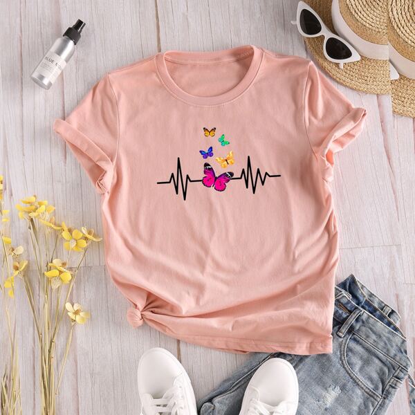 

Butterfly Print Tee, Coral pink