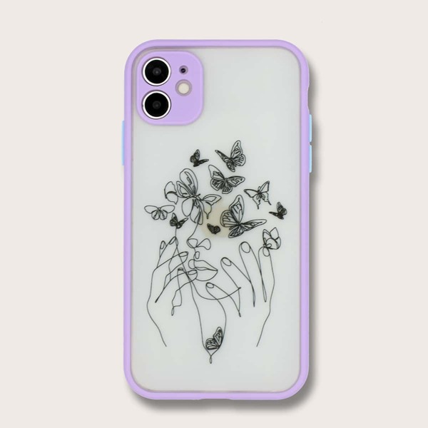 

Butterfly Print Contrast Frame iPhone Case, Purple