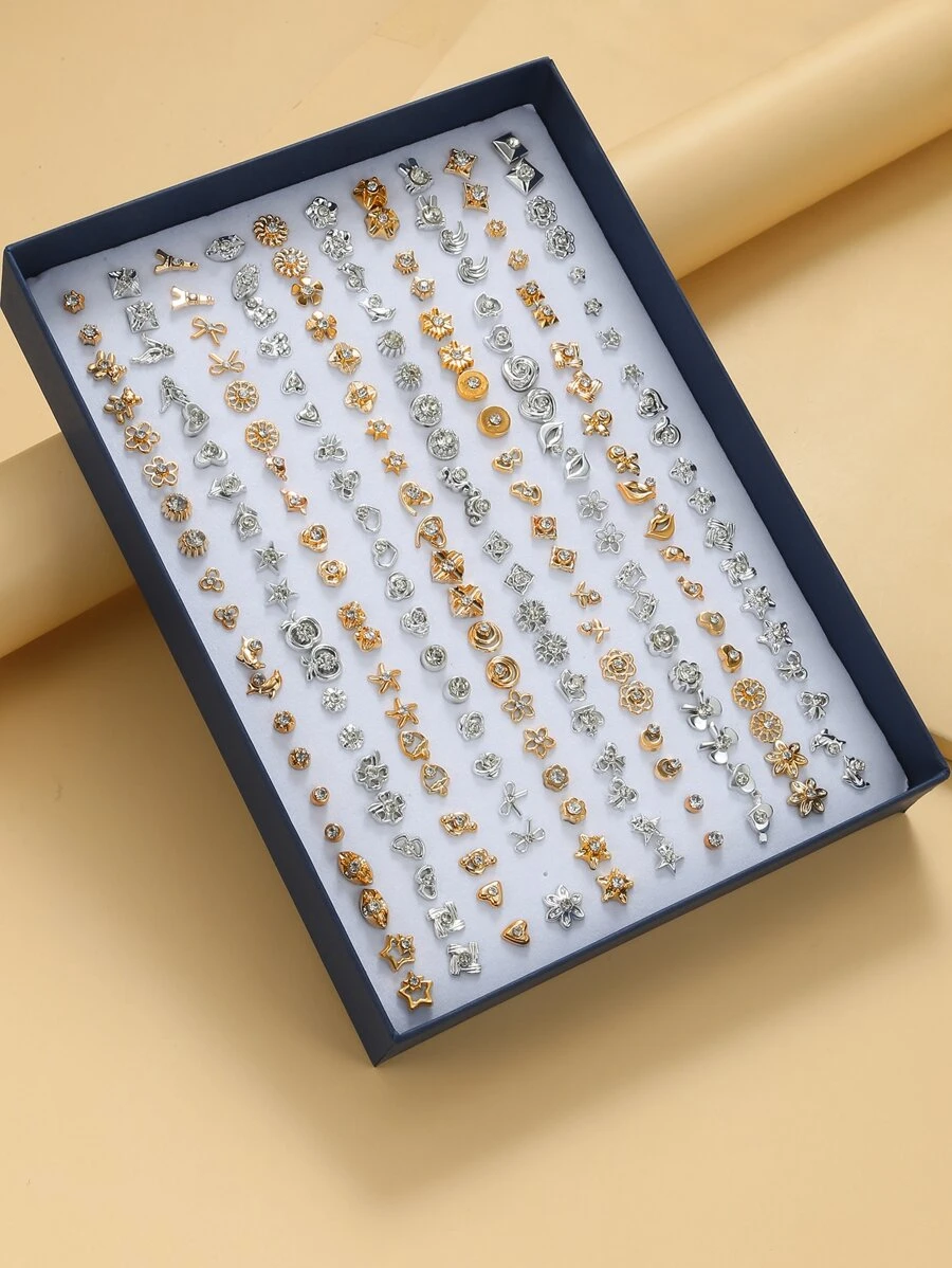 100對隨機風格水鑽裝飾耳環 - 彩色 - 查看 1