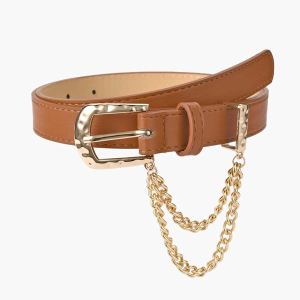 

Kids Chain Decor PU Buckle Belt, Camel