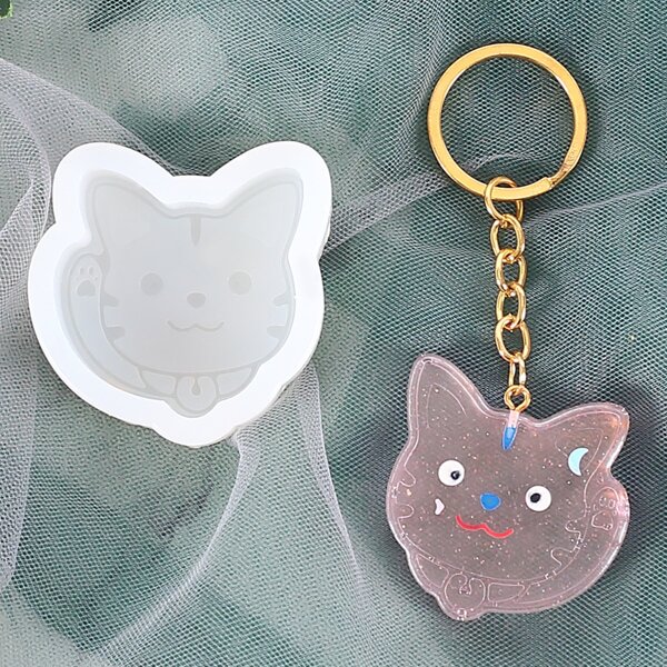 

1pc Cartoon Cat DIY Keychain Epoxy Mold, White