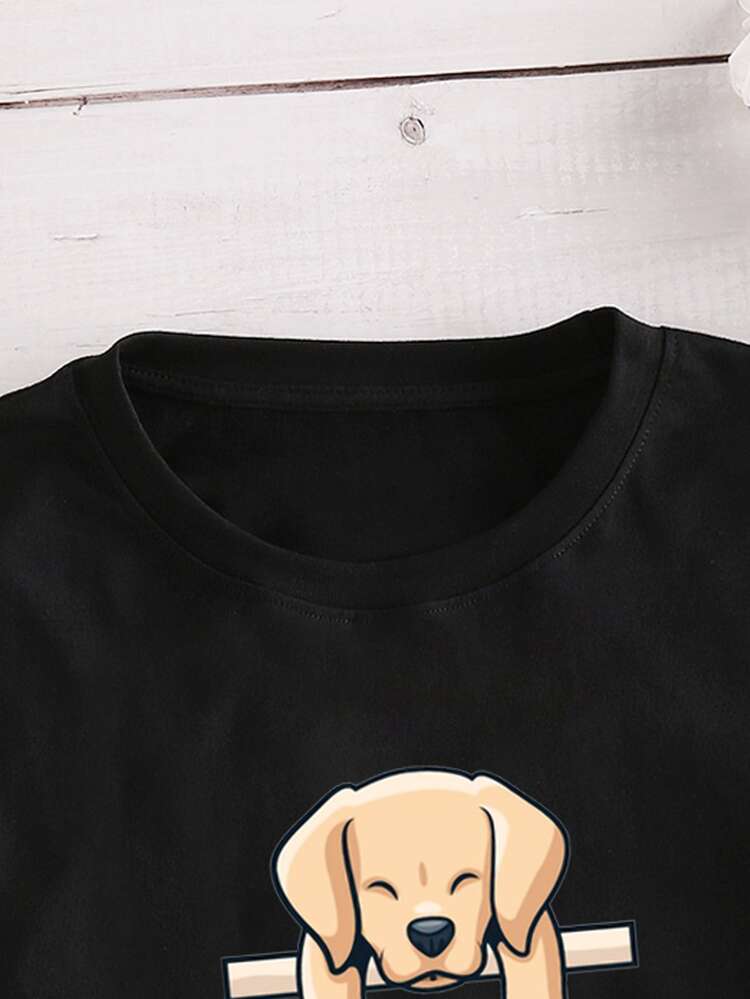 SHEIN Unity Dog & Slogan Graphic Tee - Black - View 4