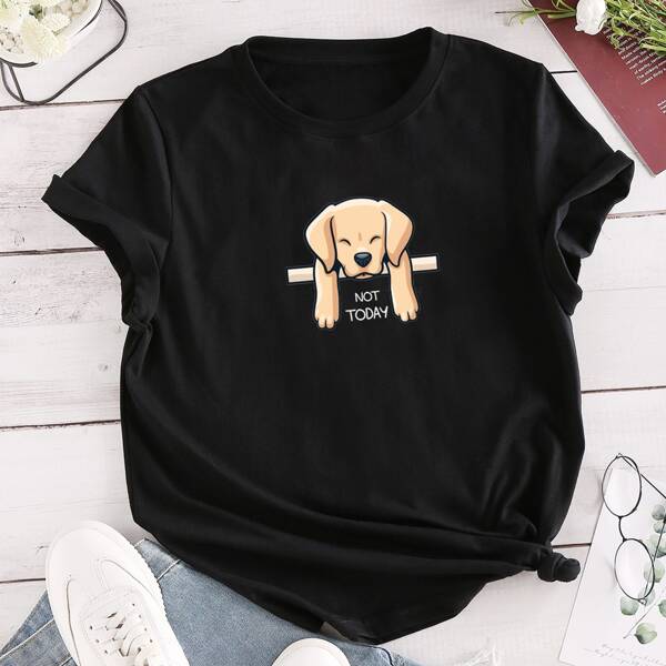 

Dog & Slogan Graphic Tee, Black