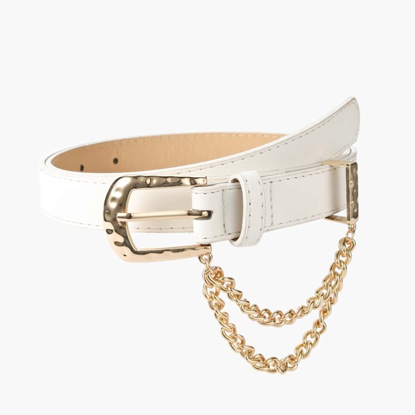 

Kids Chain Decor PU Buckle Belt, White