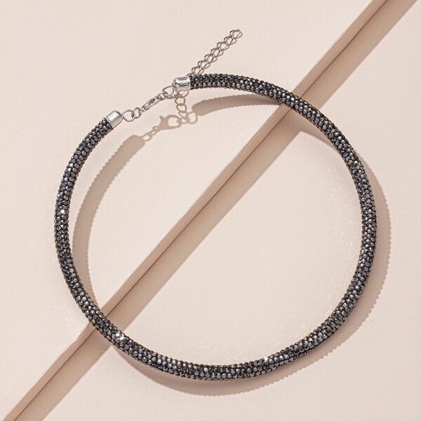 

Rhinestone Overlay Choker, Gun black