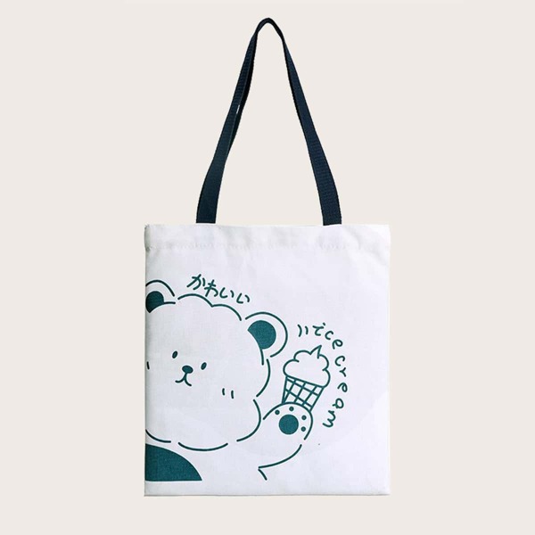 

Girls Cartoon Bear Graphic Shopper Bag, White