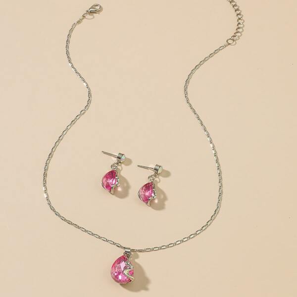

1pc Rhinestone Pendant Necklace & 1pair Earrings, Silver