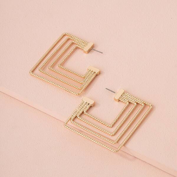 

Hollow Square Earrings, Gold
