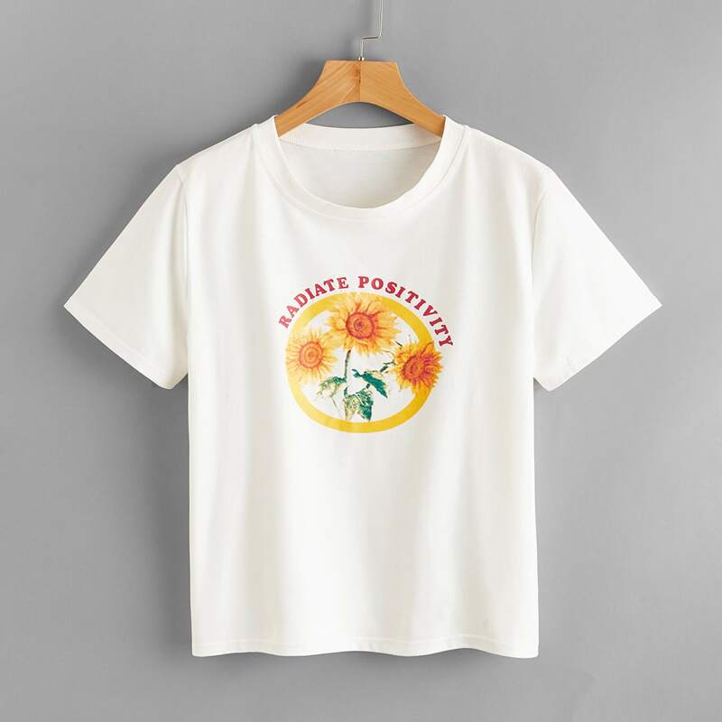 

Letter Sunflower Graphic Tee, White