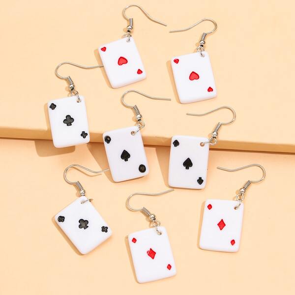 

4pairs Playing Card Design Earrings, Multicolor