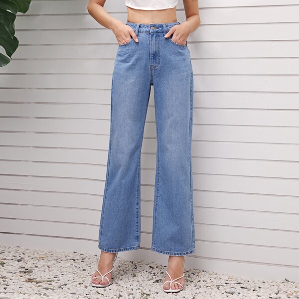 

High Waisted Wide Leg Jeans, Light wash