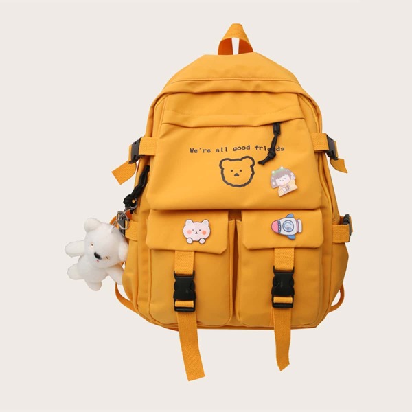 

Kids Cartoon Charm Pocket Front Backpack, Yellow