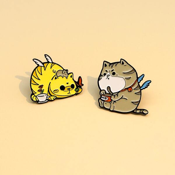 

2pcs Cat Design Brooch, Multicolor
