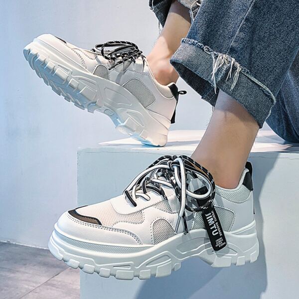 

Men Lace-up Front Mesh Panel Sneakers, White