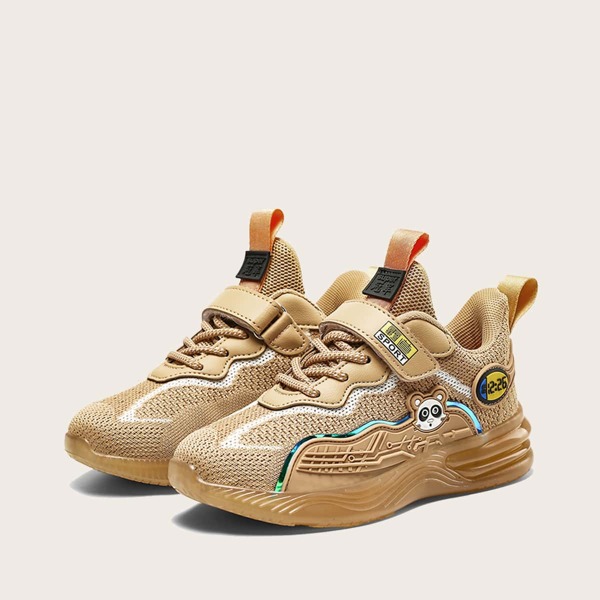 

Boys Chinese Letter Graphic Knit Sneakers, Khaki
