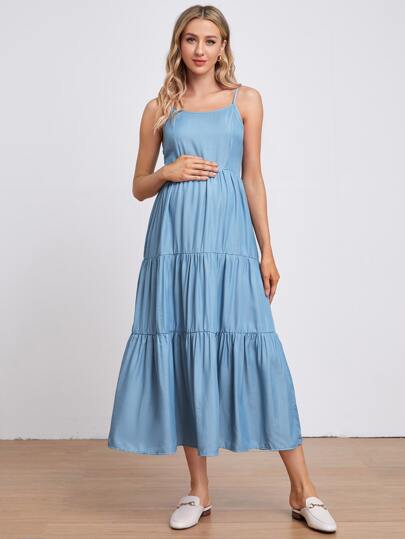SHEIN Maternity Shirred Back Denim Dress