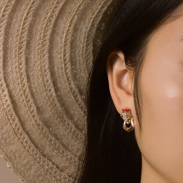 

Rhinestone Detail Minimalist Earrings, Gold