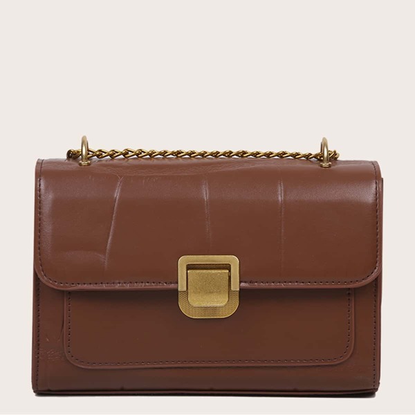 

Croc Embossed Chain Shoulder Bag, Brown
