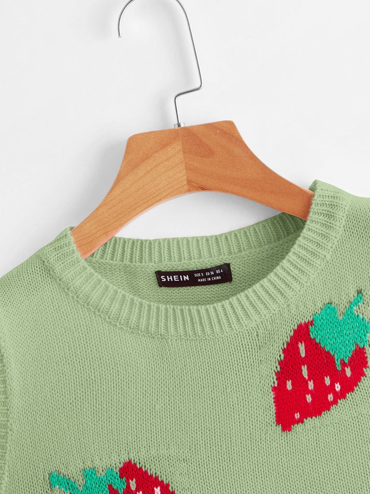 Strawberry Pattern Sweater Vest - Mint Green - View 3
