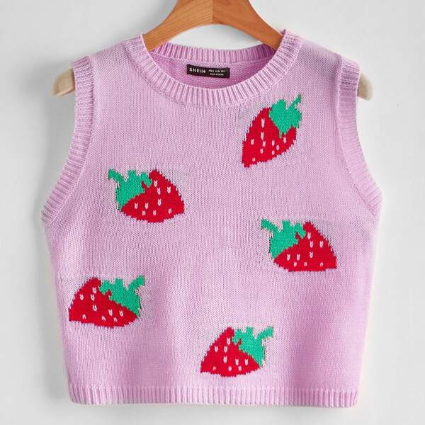 

Strawberry Pattern Sweater Vest, Lilac purple