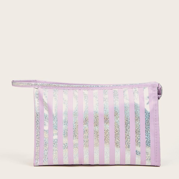 

Striped Metallic Makeup Bag, Mauve purple